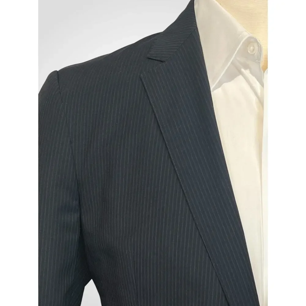 Burberry London Blazer 40-42R Dark Navy Blue Tonal Stripe Made in Italy